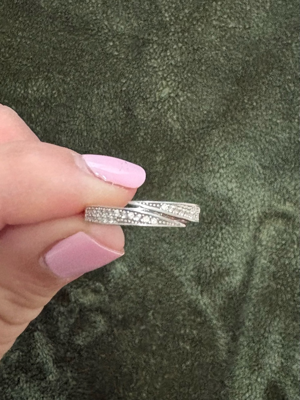 Sterling Silver Pave Crisscross Band Ring - Size 6
